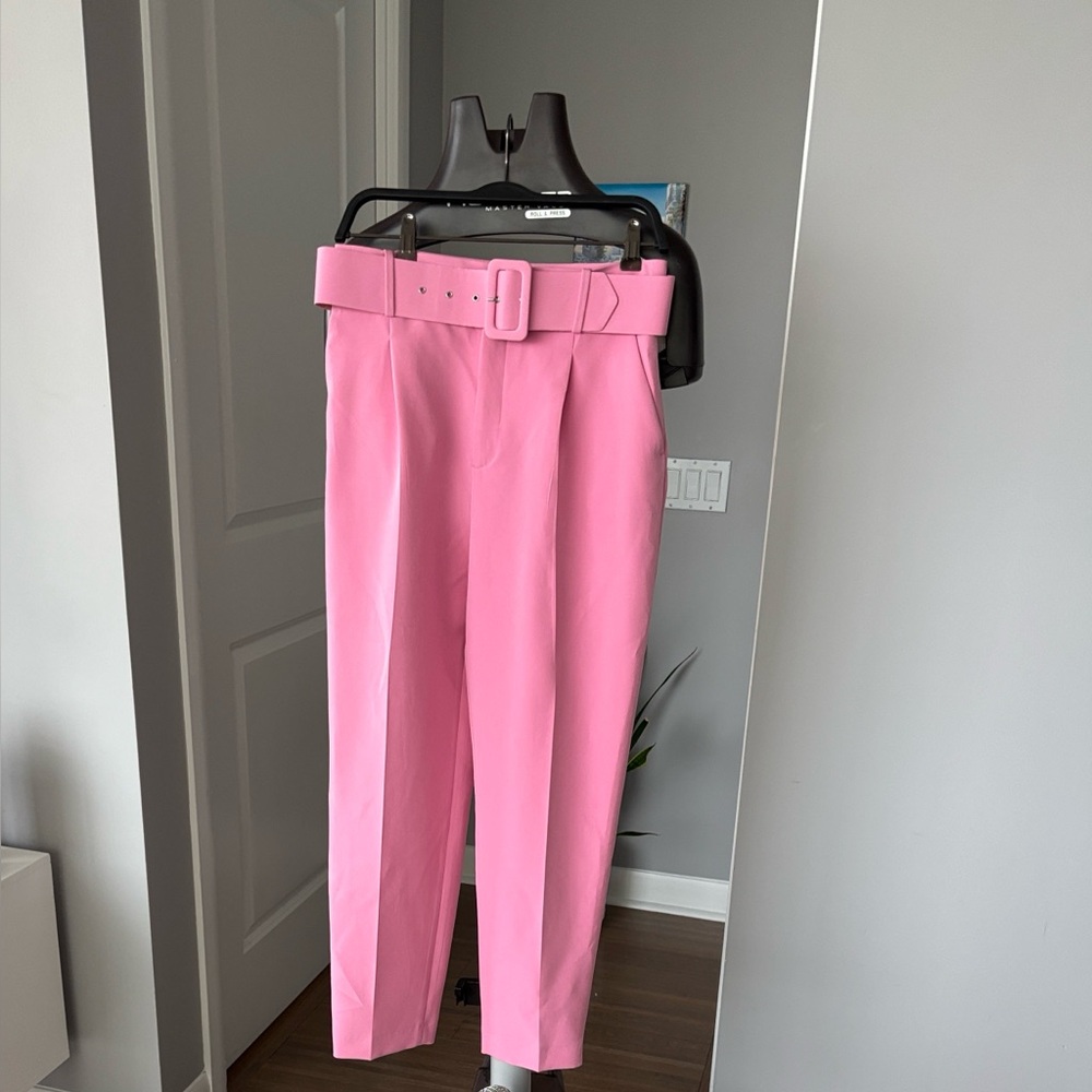 ZARA NEW PINK HIGH-WAIST TROUSERS With Fabric Belt